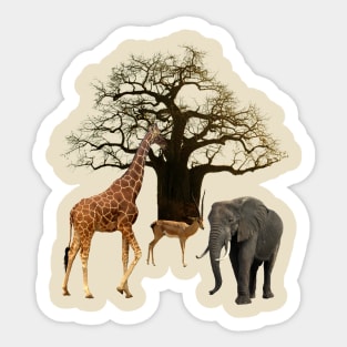 Baobab Tree - Giraffe - Impala - Elephant in Africa Sticker